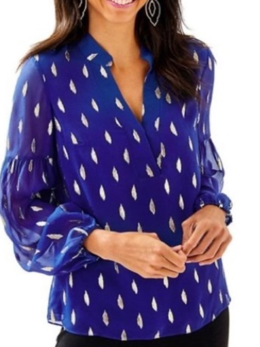 LILLY PULITZER Lapis Lazuli blue / metallic gold Shea silk tunic top